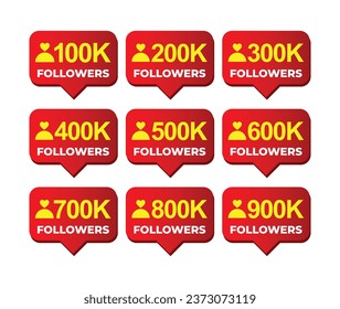 Social Media Followers Count Tag Vector Set (100K to 900K)