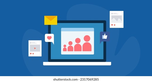 Social media followers increasing. Social media marketing campaign, Business page getting more likes and engagement - vector illustration with icons