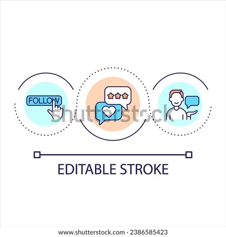 Social media following loop concept icon. Target audience interaction. Engage activity. Users reaction abstract idea thin line illustration. Isolated outline drawing. Editable stroke. Arial font used