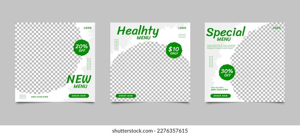 Social media food menu post template design. Editable social media square banner for restaurant and culinary promotion. Set of layouts for marketing on social media. Vector illustration.