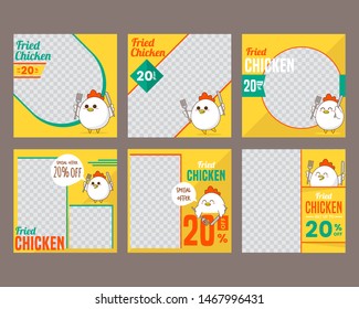 Social media food post template with cute chicken as the mascot