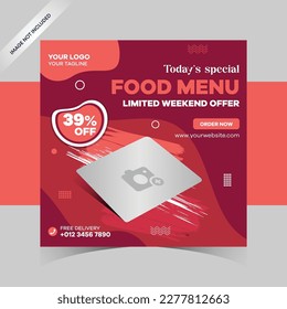 Social media food template, Restaurant social media banner template for business promotion,
Food menu banner social media post, Editable social media template, flat design of food cover