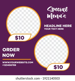 social media food templates, for business and advertising