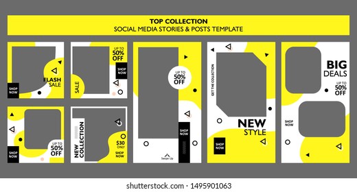 Social media frame banner promotion sale template collection with geometric style on yellow colors