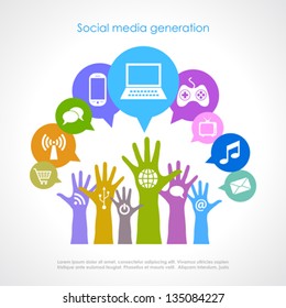 Generación de medios sociales, afiche de vectores