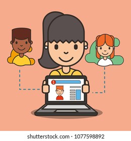 social media girl chatting online with her friend