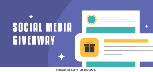 Social media giveaway campaigns banner with contests, prizes, strategies to boost engagement, interaction and brand visibility. Perfect for illustrating social media marketing concepts. Vector format