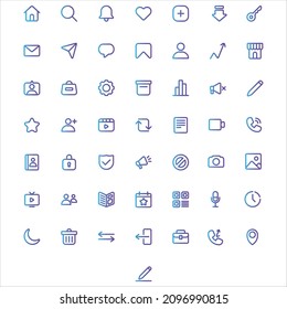 Conjunto de iconos de contorno de vectores de degradado de medios sociales. Contiene iconos como home, share, send, chat, password, like, love y más. Icono expandido