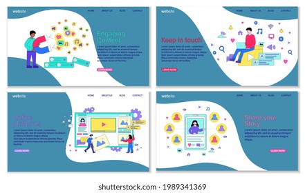 Social Media Guidelines To Make Social Skills More Efficient. Male And Female Characters Are Working On Social Appearence. Website, Web Page, Landing Page Template. Flat Cartoon Vector Illustration