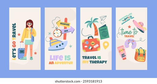 Social media hand drawn collection travel, world tourism day