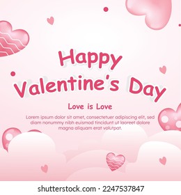 Social media happy valentine day post romantic valentine with red color heart shape white and red greeting with bokeh effect