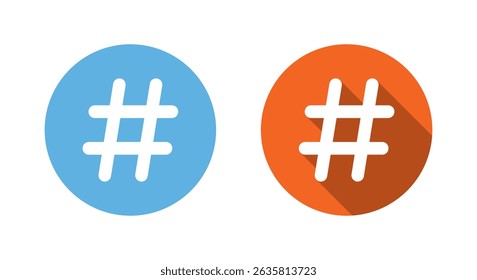 Social media hashtag icon with long shadow. Keyword sign symbol