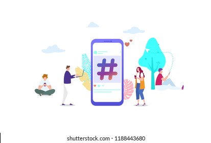 social media hashtag vector illustration concept with people ,  can use for, landing page, template, ui, web, mobile app, poster, banner, flyer