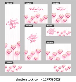 Social media header and banner set with illustration of heart candies for Valentine's Day celebration.