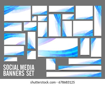 Social Media Header oder Banner mit blauen abstrakten Streifen.