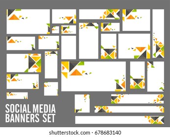 Social Media Header or Banners set with colorful triangles abstract geometric element.