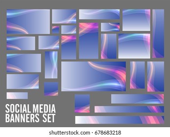 Social Media Header or Banners set with creative colorful waves design.