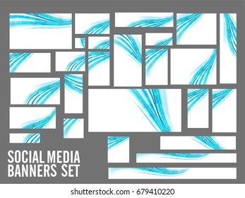 Social Media Header or Banners set with shiny blue abstract waves.