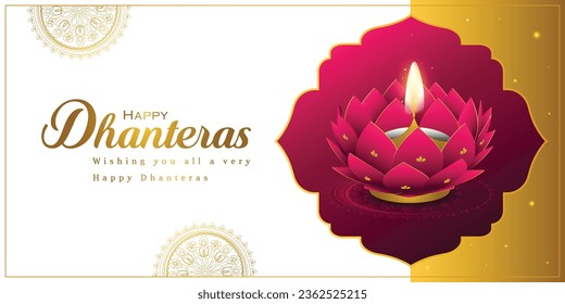 Social media Header decorated Lotus with on shiny floral background for Shubh Dhanteras festival.