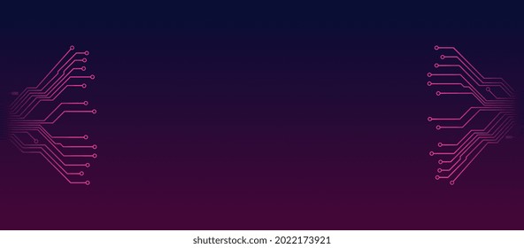 Social Media-Header-Vorlage mit divergierenden Leiterplattenspuren links und rechts, Kopienraum auf dunklem Farbverlauf. Social Cover oder Banner im Techno-Stil.