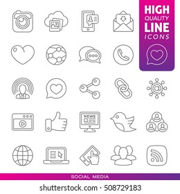 Social media high quality line icons. Vector illustration