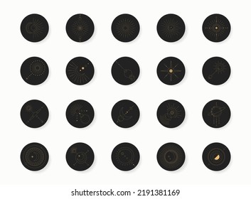 Social media highlight cover icons. Celestial line art elements. Minimal style. Vector illustration.
