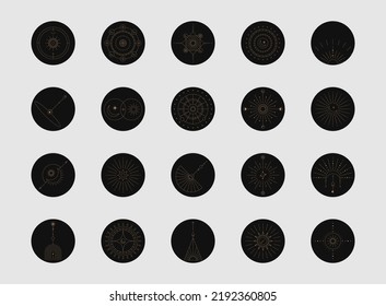Social media highlight cover icons. Celestial line art elements. Minimal style. Vector illustration.