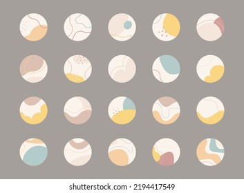 Social media highlight cover icons. Highlight icons with abstract elements and hand drawn doodles. Vector illustration.