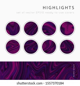 
Social media Highlight covers background templates.Set of marble textures.Use as a backdrop for icons or your design.Vector abstract mockup.Colors pirple, pink, black