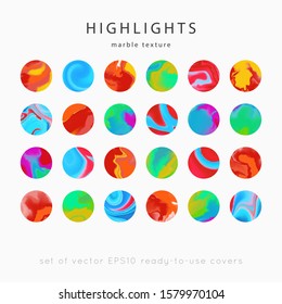 Social media Highlight covers background templates.Set of marble textures. Use as a backdrop for icons or your design.Vector abstract mockup.Colors blue, green, yellow, orange