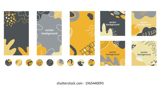 Social media highlights, banner posts and stories template. Set of trendy vector background with abstract shapes, lines, dots, floral details and editable text.