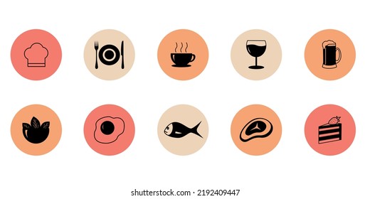 Social media highlights cover. Icons for restaurant, cafe or bar. Perfect for bloggers.