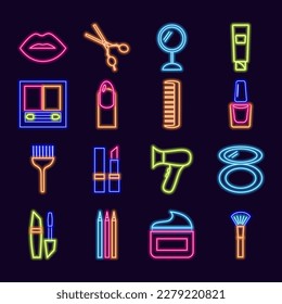 Social media highlights cover.  Neon Icons for beauty salon, cosmetology. Perfect for bloggers.