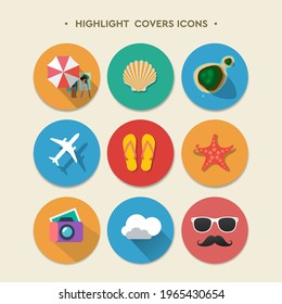 Social Media Highlights Stories Covers. Summertime, travel, vacation, holiday, vector image