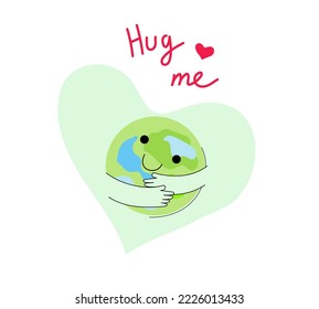 Social media horizontal banner template for World hugging  day. Funny planet character. Vector flat cartoon doodle banner. 