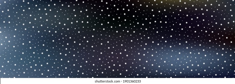 Social media horizontal template, starry night header. Abstract constellation gradient background, space pattern, galaxy ornament. Can be used for web sites and banners. Vector stock illustration.