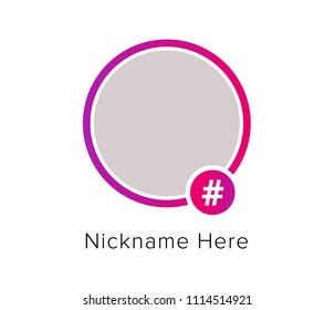 Social media icon avatar frame. Hashtag stories user video streaming. Colorful gradient frame for photo. Vector illustration.