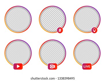 Social media icon avatar frame. stories user LIVE video streaming colorful gradient logo, symbol, sign. User avatar for social media
