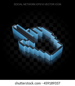 Social media icon: Blue 3d Mouse Cursor made of paper tape on black background, transparent shadow, EPS 10 vector illustration.