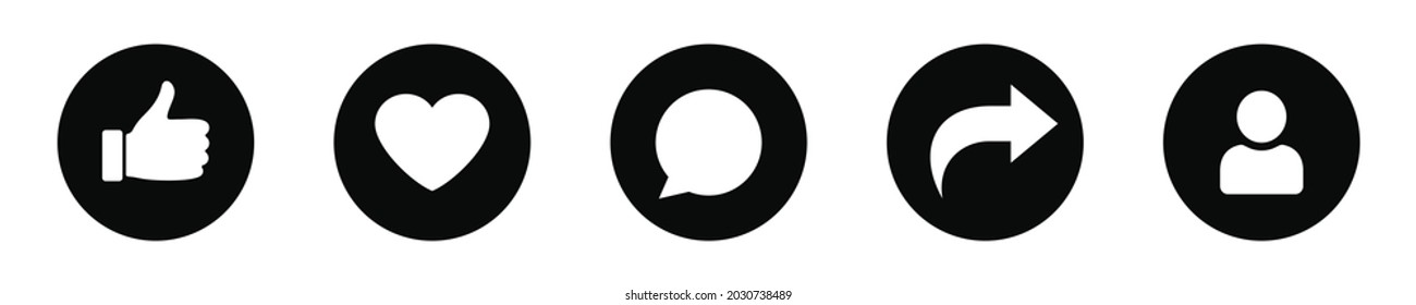 Symbol in sozialen Netzwerken, Aufstosser wie Kommentar, Repost und Folgen, Vektorgrafik