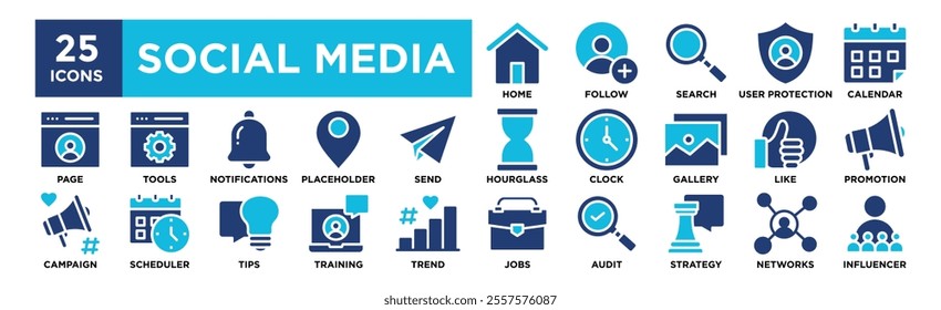 Social Media icon collection set. Containing design business, media, social, web, marketing, communication