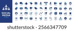 Social Media - Icon Collection. Thin Line Set contains such Icons as Engagement, Likes, Shares, Comments, Posts, Hashtags and more. Simple web icons set.