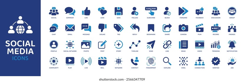 Social Media - Icon Collection. Thin Line Set contains such Icons as Engagement, Likes, Shares, Comments, Posts, Hashtags and more. Simple web icons set.