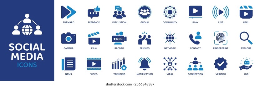 Social Media - Icon Collection. Thin Line Set contains such Icons as Engagement, Likes, Shares, Comments, Posts, Hashtags and more. Simple web icons set.