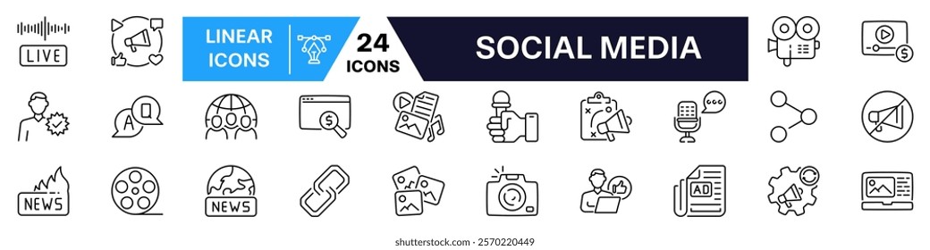 Social media icon. Communication icon set. Linear style.
