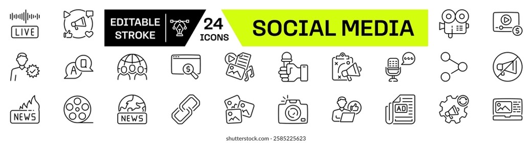Social media icon with Editable Stroke. Communication icon set.