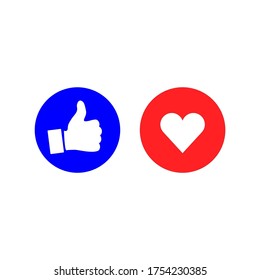 Social media icon, empathetic emoji reactions.Thumbs up and heart. Vector Illustration. EPS 10