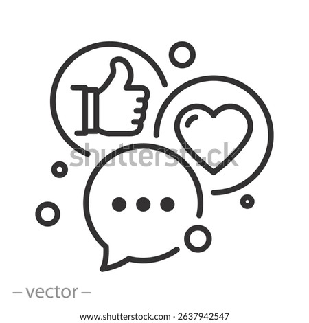 social media icon, feedback, comments and positive reviews, simple web symbols, thin line symbol on white background, editable stroke vector illustration