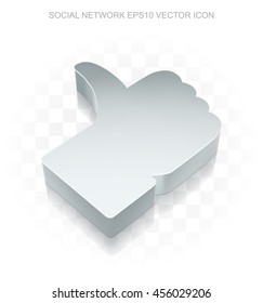 Social media icon: Flat metallic 3d Thumb Up, transparent shadow on light background, EPS 10 vector illustration.