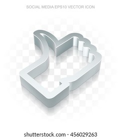 Social media icon: Flat metallic 3d Thumb Up, transparent shadow on light background, EPS 10 vector illustration.
